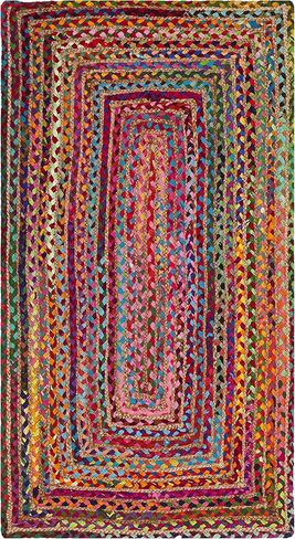 سجادة منطقة SAFAVIEH Cape Cod Collection - 2'3" x 4'، حمراء ومتعددة، مصنوعة يدويًا من الجوت والقطن، تصميم مجدول منسوج (CAP202A) in Saudi Arabia