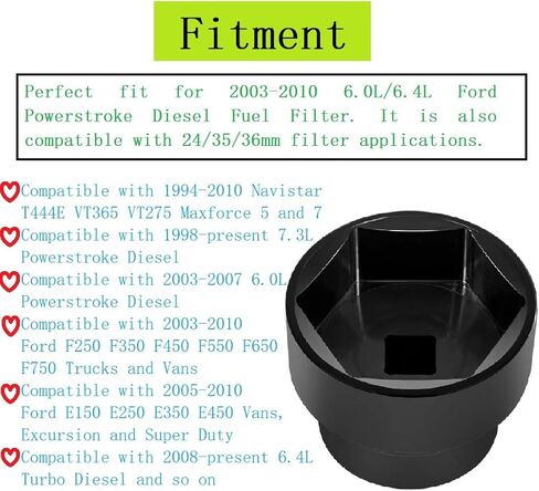 Oil Filter Socket 24mm / 36mm Steel Reversible Fuel Filter Cap Remover and Installer Tool Compatible with 6.0L / 6.4L Ford Powerstroke Diesel 2003-2010 in Saudi Arabia