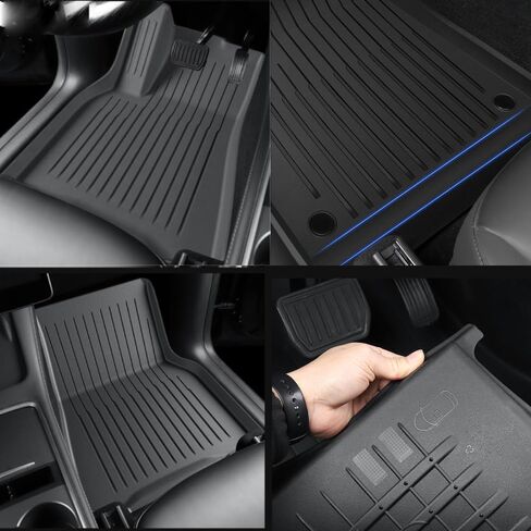 Floor Mats for Tesla Model Y 2024 2023 2022 2021 TPE All Weather Protection Floor Mats Set (6 Pieces),Custom Fit Cargo Liner Cargo Trunk Accessories,Heavy Duty Accessories,Black in Saudi Arabia