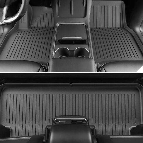 Floor Mats for Tesla Model Y 2024 2023 2022 2021 TPE All Weather Protection Floor Mats Set (6 Pieces),Custom Fit Cargo Liner Cargo Trunk Accessories,Heavy Duty Accessories,Black in Saudi Arabia