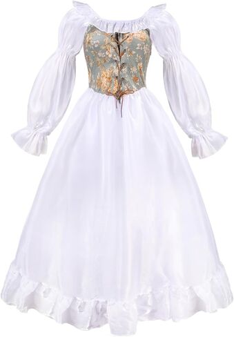 White Renaissance Dress Women Medieval Victorian Costume Ren Faire Off The Shoulder Corset Dress Cosplay Princess Fairy Elf in Saudi Arabia