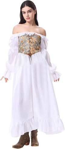 White Renaissance Dress Women Medieval Victorian Costume Ren Faire Off The Shoulder Corset Dress Cosplay Princess Fairy Elf in Saudi Arabia