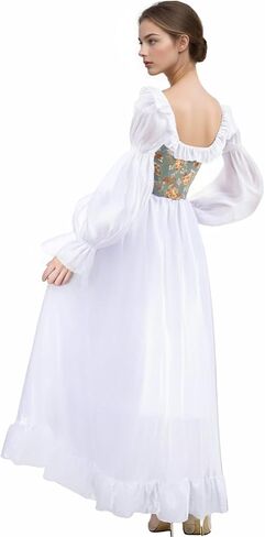 White Renaissance Dress Women Medieval Victorian Costume Ren Faire Off The Shoulder Corset Dress Cosplay Princess Fairy Elf in Saudi Arabia