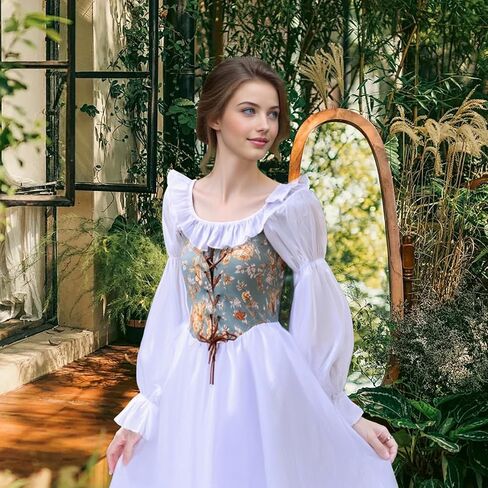 White Renaissance Dress Women Medieval Victorian Costume Ren Faire Off The Shoulder Corset Dress Cosplay Princess Fairy Elf in Saudi Arabia