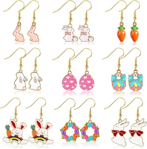 9 أزواج من أقراط عيد الفصح للنساء، أقراط متدلية على شكل بيض أرنب لطيف على شكل أرنب متدلية، هدايا سلة عيد الفصح، أفكار هدايا مجوهرات للبالغين والمراهقين in Kuwait