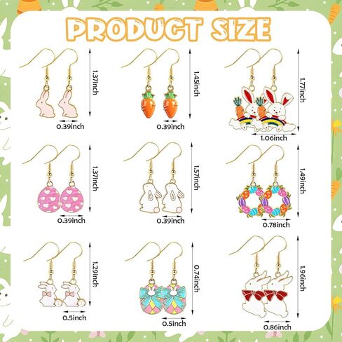 9 أزواج من أقراط عيد الفصح للنساء، أقراط متدلية على شكل بيض أرنب لطيف على شكل أرنب متدلية، هدايا سلة عيد الفصح، أفكار هدايا مجوهرات للبالغين والمراهقين in Kuwait