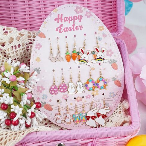 9 أزواج من أقراط عيد الفصح للنساء، أقراط متدلية على شكل بيض أرنب لطيف على شكل أرنب متدلية، هدايا سلة عيد الفصح، أفكار هدايا مجوهرات للبالغين والمراهقين in Kuwait