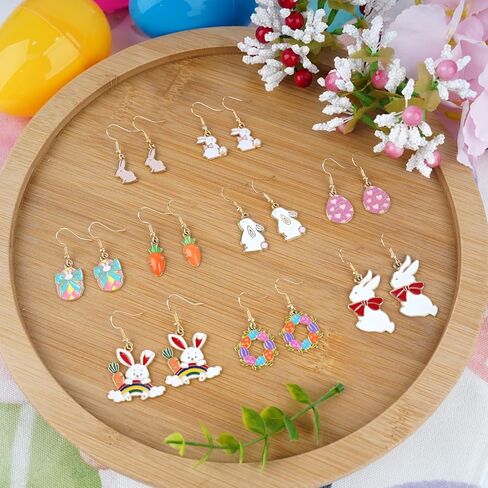 9 أزواج من أقراط عيد الفصح للنساء، أقراط متدلية على شكل بيض أرنب لطيف على شكل أرنب متدلية، هدايا سلة عيد الفصح، أفكار هدايا مجوهرات للبالغين والمراهقين in Kuwait