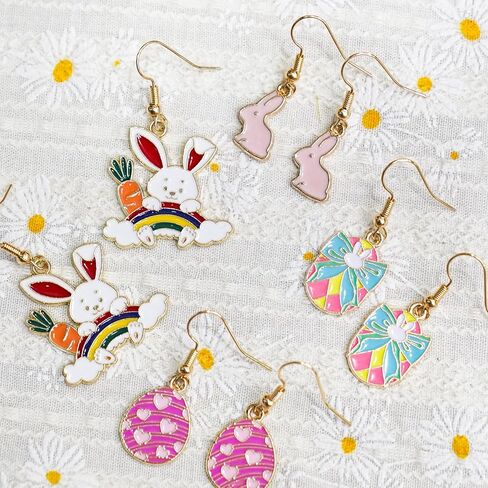 9 أزواج من أقراط عيد الفصح للنساء، أقراط متدلية على شكل بيض أرنب لطيف على شكل أرنب متدلية، هدايا سلة عيد الفصح، أفكار هدايا مجوهرات للبالغين والمراهقين in Kuwait