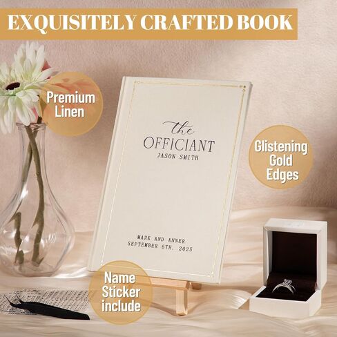 Wedding Officiant Book Personalized Linen Hardcover Journal with Name Sticker, 160 Lined Pages, 5.31 x 8.27 in A5 Notebook, Pastor Minister Sermon Officiant Gift for Wedding Ceremony in Saudi Arabia