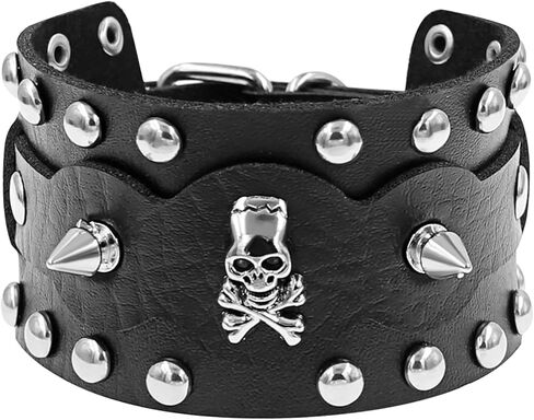 Cupimatch Punk Gothic Skull Rivet Wide Leather Bracelet Cuff Adjustable 7.5"- 8.7" in Saudi Arabia