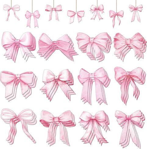 Bucherry 36 Pcs Christmas Pink Bow Ornaments 5.91 Inch Wood Xmas Tree Pink Bow Ornaments Coquettish Bow Christmas Wood Hanging Pendants Xmas Coquettish Bow Tree Decorations for Christmas Party Decor in Kuwait