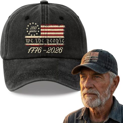 We The People Washed Denim Baseball Cap, 250th American Anniversary Commemorative Hat, Adjustable Cap for Men Women, Retro Patriotic Cap Gifts in Saudi Arabia