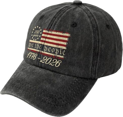 We The People Washed Denim Baseball Cap, 250th American Anniversary Commemorative Hat, Adjustable Cap for Men Women, Retro Patriotic Cap Gifts in Saudi Arabia