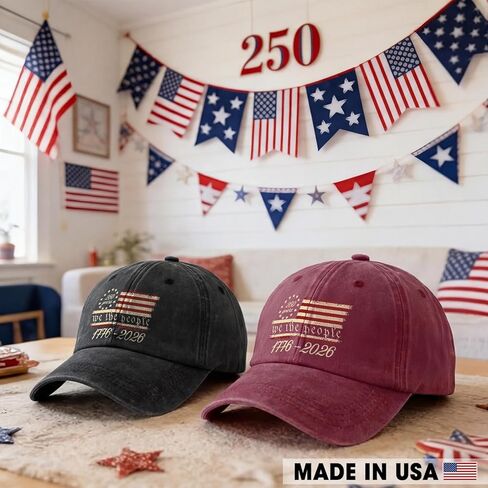 We The People Washed Denim Baseball Cap, 250th American Anniversary Commemorative Hat, Adjustable Cap for Men Women, Retro Patriotic Cap Gifts in Saudi Arabia
