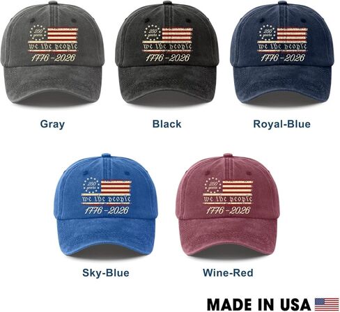 We The People Washed Denim Baseball Cap, 250th American Anniversary Commemorative Hat, Adjustable Cap for Men Women, Retro Patriotic Cap Gifts in Saudi Arabia