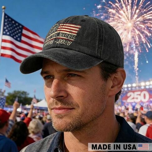 We The People Washed Denim Baseball Cap, 250th American Anniversary Commemorative Hat, Adjustable Cap for Men Women, Retro Patriotic Cap Gifts in Saudi Arabia