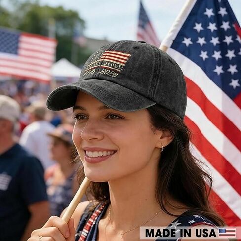 We The People Washed Denim Baseball Cap, 250th American Anniversary Commemorative Hat, Adjustable Cap for Men Women, Retro Patriotic Cap Gifts in Saudi Arabia