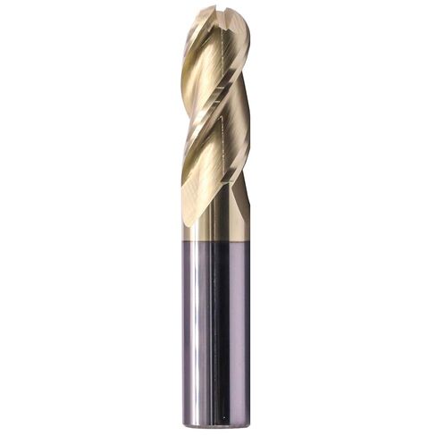 High Performance Ball Nose Solid Carbide End Mill for Aluminum - ZRN Coated, 37 Degree Helix, 3 Flute, 1/2" Cutting Diameter, 1/2" Shank Diameter, 1-1/4" Length of Cut, 3" Overall Length in Kuwait