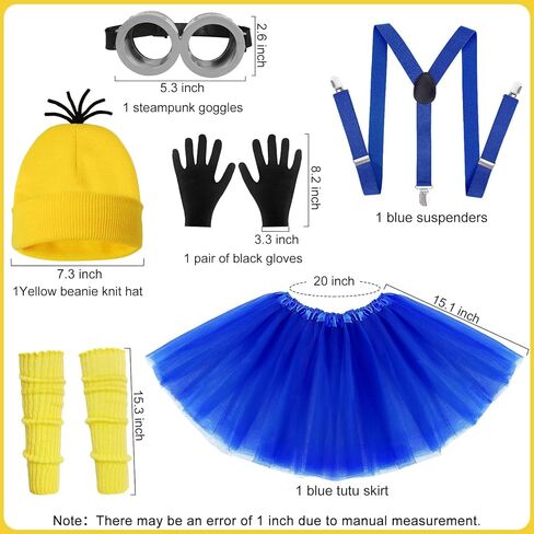 6 Pcs Adult Halloween Costume Accessories,Yellow Beanie/Tutu Skirt/Stockings/Suspenders/Goggles/Gloves Cosplay Set in Kuwait