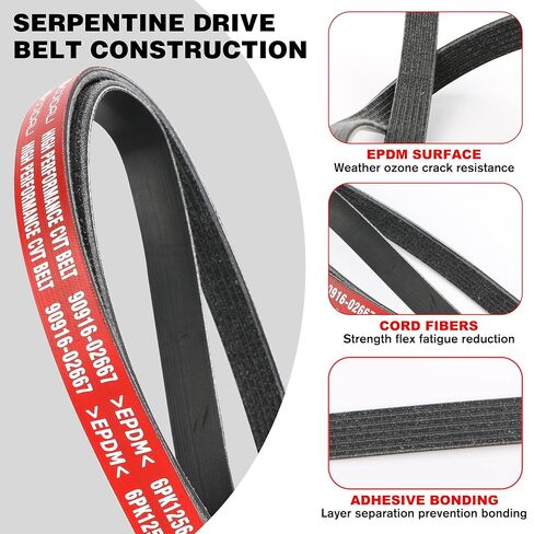 6PK1255 Serpentine Drive Belt Compatible with Toyota Camry, Scion tC, Hyundai Accent, Veloster, Kia Forte, Optima, Rio, Soul, Lexus NX 350 Replacement for 6PK1256 K060494 9091602667 in Saudi Arabia