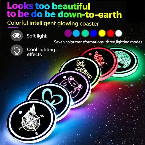 أضواء حامل أكواب LED على شكل عباد الشمس للسيارة، 7 ألوان تضيء قواعد حامل الأكواب لتزيين السيارة، قواعد مستشعر الاهتزاز، هدايا إكسسوارات السيارات عباد الشمس للنساء والرجال، عالمية لشاحنة سيارات الدفع الرباعي سيدان in Kuwait