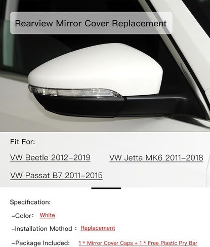 غطاء غطاء مرآة جانبية للسائق الأيسر متوافق مع VW Beetle 2012-2019، Jetta MK6 2011-2018 أبيض، مناسب فقط للطراز الأمريكي in Kuwait
