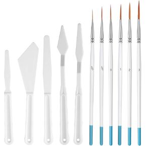 11PCS Script Liner Paintbrush Set Small Detail Paint Brushes Extra Long Fine Point Liner Tip Highly Flexible Liners Brush with Oil Painting Scraper for Acrylic Watercolor Oil Gouache Painting in Saudi Arabia