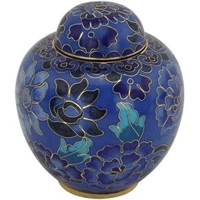 Azure Blue Cloisonne Keepsake Cremation Urn for Ashes, Metal, Blue Enameled Urn, Keepsake Sized Cremation Urn, 3 Inches High in Kuwait