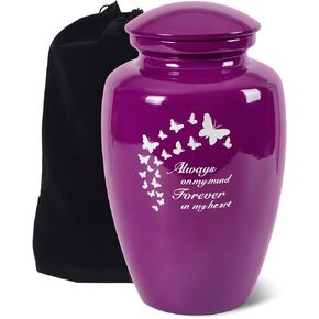 جرة نيوتو للرماد للنساء، جرة كبيرة بارتفاع 25.4 سم للرماد البشري للإناث البالغات مصنوعة من سبائك الألومنيوم، أوعية حرق جنازة مزخرفة على شكل فراشة أرجوانية للأم/الأم/المرأة in Kuwait