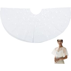 1PC Pearl Bridal Shawl 28.74x14.76 Inch White Pearls Wedding Cape Shawl Polyester Pearl Bridal Cape in Kuwait