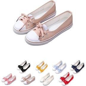Women's Fashion Canvas Ballet Flats - Dopamine Color Block Upper- Lace-Up Design- Lightweight Anti-Slip Sole- Breathable Lining- Versatile Casual Shoes for Daily Wear. in Kuwait