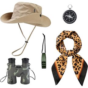 مجموعة أزياء سفاري للسيدات مكونة من 5 قطع، أزياء سفاري التنكرية للكبار مع قبعة دلو ووشاح للرقبة على شكل نمر ومنظار بوصلة وصفارة سفاري وإكسسوارات أزياء السفاري لحفلات الهالوين in Kuwait