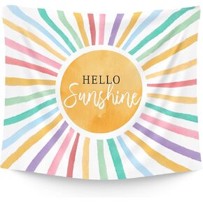 WAITPI Colorful Hello Sunshine Hanging Wall Tapestry for Classroom, Boho Sun Wall Tapestries, Inspirational Sunset Wall Hanging Room Decor Tapestry for Kids Room Playroom Bedroom Nursery 50x60 inch in Kuwait