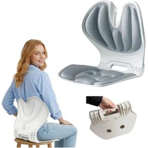 منحنيات دعم قطني مريحة قابلة للطي من جارلر لكرسي المكتب، مقعد منحني خلفي محمول مصحح للوضعية، تخفيف الألم (رمادي، M) in Kuwait