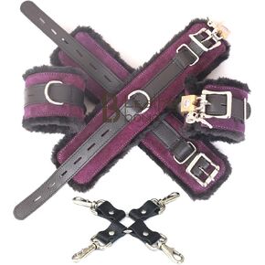 Real Cowhide Leather Wrist Cuffs, Ankle Cuffs Fluffy set with Foam Padding & Fur Lining Handmade in Kuwait