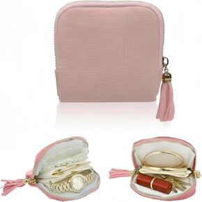 حقيبة مجوهرات صغيرة للسفر، حقائب مجوهرات مع سحابات شرابة، منظم مجوهرات مخملي ذو سعة كبيرة لأقراط وأساور وخواتم وقلادات تخزين محمولة مضادة للخدش، هدية للنساء باللون الوردي in Kuwait