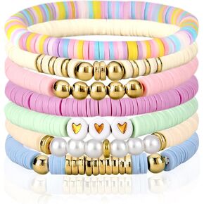 7PCS Friendship Bracelets,Heishi Clay Bead Bracelet,Stackable Preppy Bracelets for Stack Beads Boho Jewelry in Kuwait