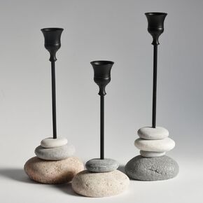 3 عبوات من حوامل الشموع المدببة الحديثة مع كوب قابل للإزالة، حامل شموع مصنوع يدويًا على شكل حجر، حامل شموع من الراتنج بقاعدة مرجحة لطاولة الطعام، رف وديكور المنزل in Kuwait