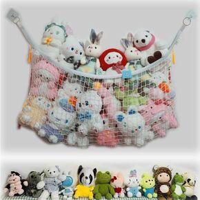 Filled animal net, suitable for flat walls, wall-mounted decorative net bags and storage bags (white). For displaying and storing plush toys and storage mesh bag background wall (1.3m) in Kuwait
