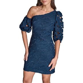 BCBG Women's Off The Shoulder Asymmetrical Short Lace Puff Sleeve Dress in Kuwait