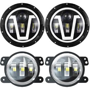 مصباح أمامي مقاس 7 بوصات + مصباح أمامي للضباب مقاس 4 بوصات متوافق مع 2001-2016 Freightliner Coronado، شعاع مختوم عالي منخفض بقدرة 130 وات مع إشارة DRL بيضاء وإشارة انعطاف كهرمانية، أبيض زينون 6000 كلفن، قابس N Play، حزمة من 4 قطع in Kuwait