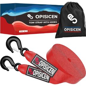 Tow Strap with Hooks 2 Inch x 20 Foot - 15,216 lbs Breaking Strength Emergency Heavy Duty Capacity Tow Rope Forged Steel Hooks for Car Truck Jeep ATV SUV, Roadside Recovery (Red, 2" x 20') in Kuwait