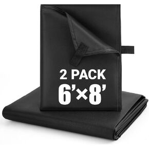 2 Pack 6x8 ft Black Heavy-Duty Waterproof Tarps - Oxford Fabric Tarpaulin with Reinforced Webbing Loops for Firewood, Roof, Camping, Pool, Boat & Outdoor Covers in Kuwait