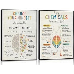 2Pcs Mental Health Happy Chemicals Wall Art Change Your Mindset Motivational Poster Prints Therapy Office Canvas Pictures Counseling Office School Counselor Wall Decor 12x16in Unframed in Saudi Arabia
