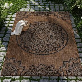 سجادة CAMILSON للأماكن الخارجية مقاس 10 × 14 سجاد عصري كبير الحجم للباحات والشرفات الداخلية والخارجية - سجادة خارجية قابلة للغسل وغير قابلة للتساقط وسهلة التنظيف (10 × 14 ميدالية - ذهبي/أسود) in Kuwait