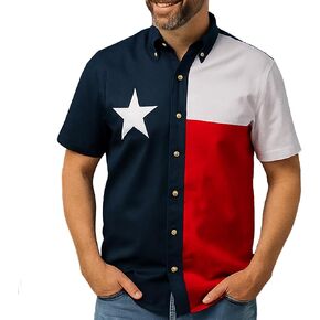 Texas Lone Star Flag Twill Shirt Men Short Sleeves Button Down 100% Brushed Cotton, Woodtone Buttons, Full Cut in Saudi Arabia