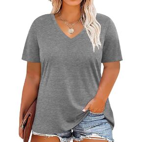 Plus Size Summer Tops for Women V Neck Tshirts Casual Loose Fit Graphic Tees in Saudi Arabia