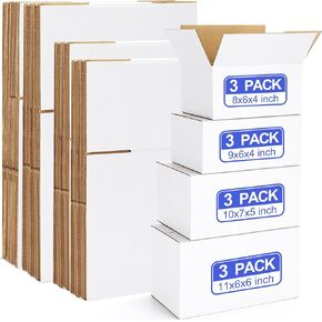 Eupako 12 Pack Small Shipping Boxes Assorted Sizes, White Corrugated Box Mailers, 8x6x4 &9x6x4 & 10x7x5 & 11x6x6 3 PCS Each Small Boxes, Cardboard Boxes for Packaging Small Business, Mailing in Kuwait