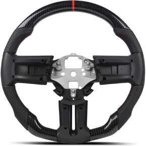 Hydro-dip Carbon Fiber Steering Wheel for Ford Mustang 2010-2014 GT Shelby GT500 Boss 302 V6, Track Style Red Stitching Flat Bottom Perforated Nappa Leather Sports Grip Replacement, Interior Upgrade in Kuwait